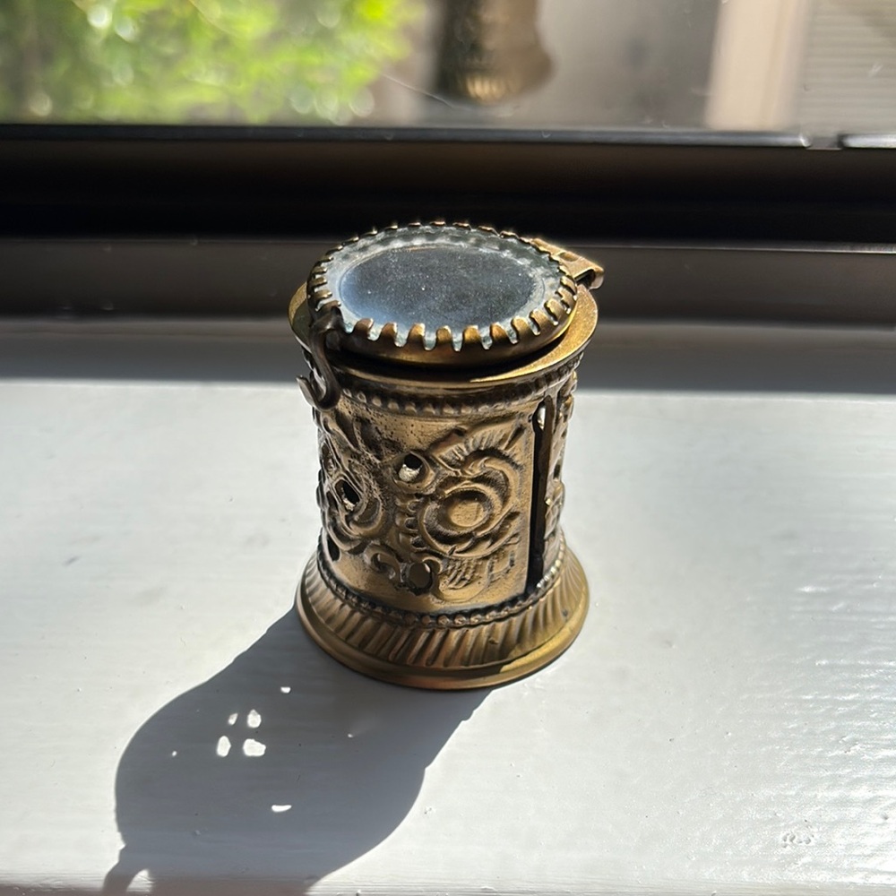 Two's Company Ornate Gold Postage Stamp Spool Holder with Glass Lid